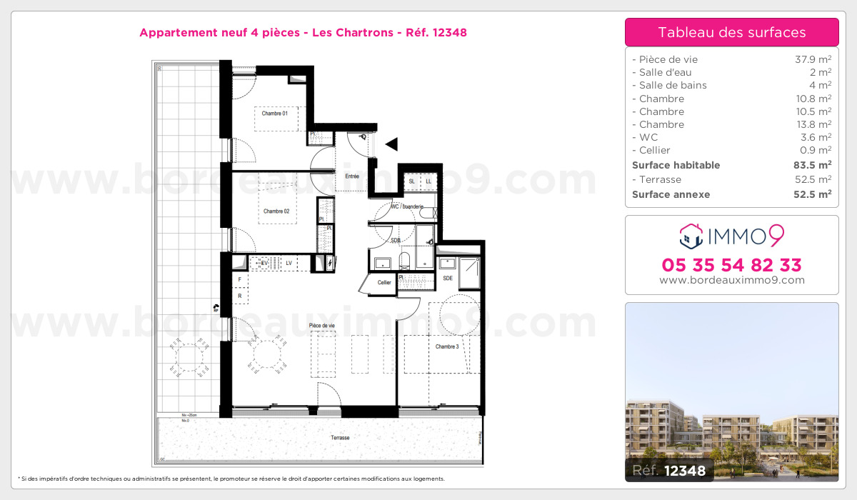 Plan et surfaces, Programme neuf Bordeaux : Chartrons Référence n° 12348