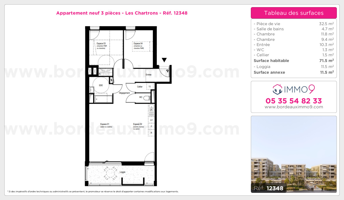 Plan et surfaces, Programme neuf Bordeaux : Chartrons Référence n° 12348