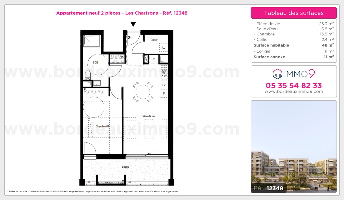 Plan et surfaces, Programme neuf Bordeaux : Chartrons Référence n° 12348