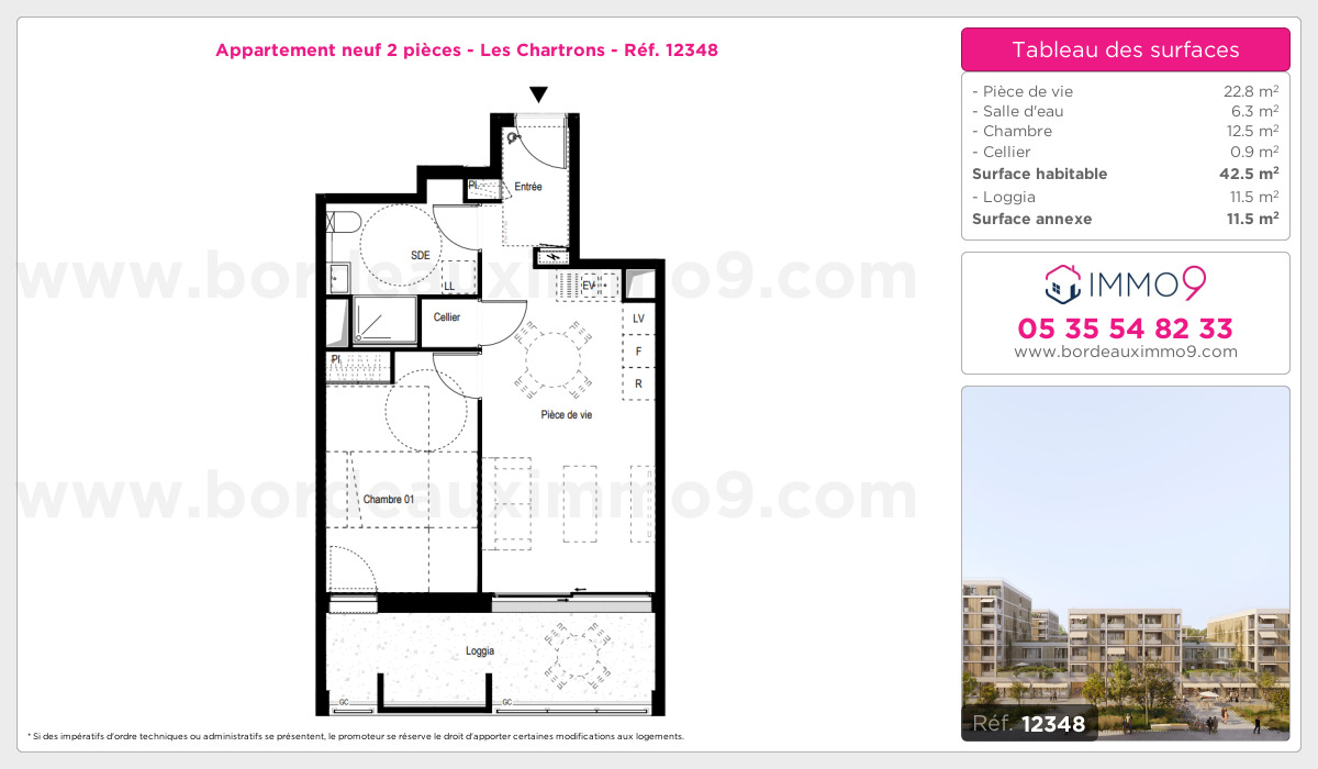Plan et surfaces, Programme neuf Bordeaux : Chartrons Référence n° 12348