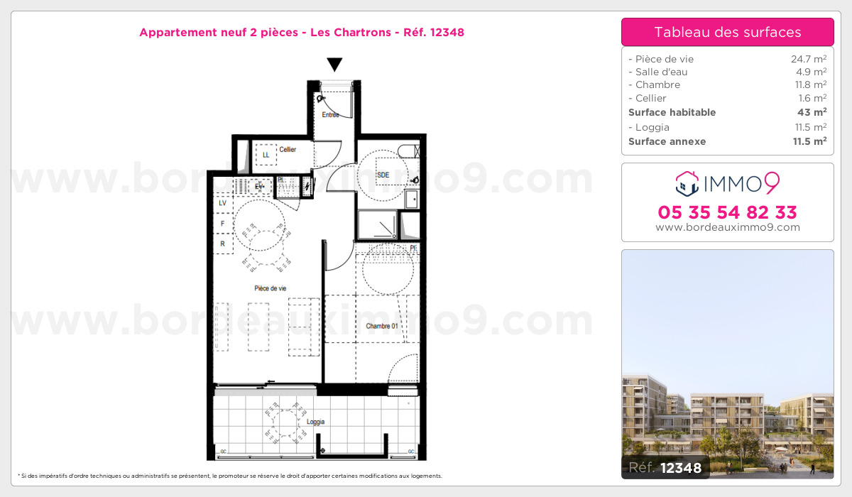 Plan et surfaces, Programme neuf Bordeaux : Chartrons Référence n° 12348