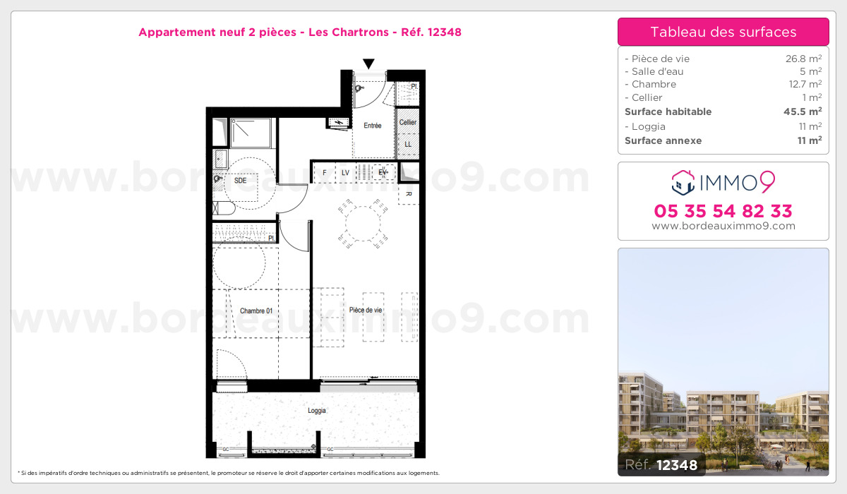 Plan et surfaces, Programme neuf Bordeaux : Chartrons Référence n° 12348