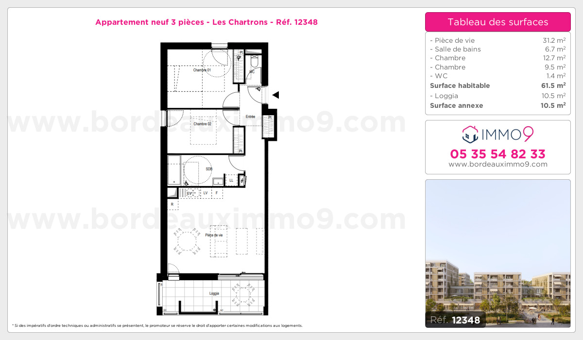 Plan et surfaces, Programme neuf Bordeaux : Chartrons Référence n° 12348