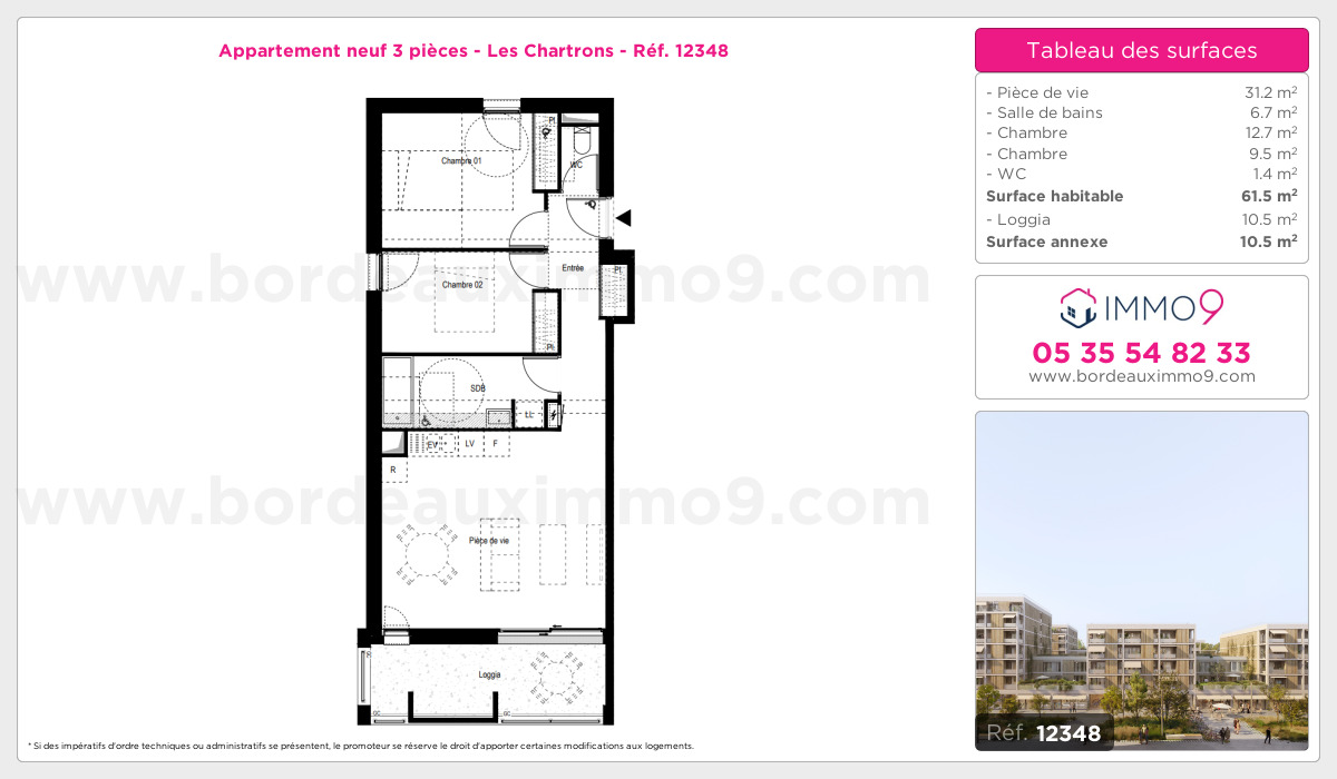Plan et surfaces, Programme neuf Bordeaux : Chartrons Référence n° 12348