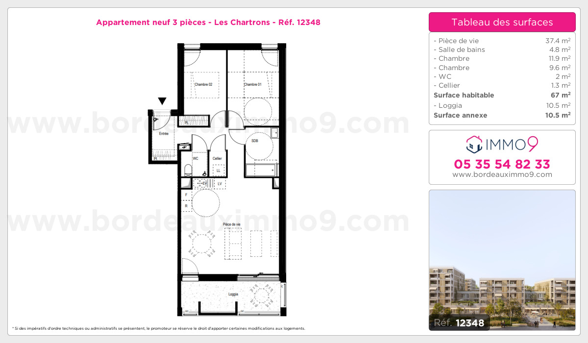 Plan et surfaces, Programme neuf Bordeaux : Chartrons Référence n° 12348