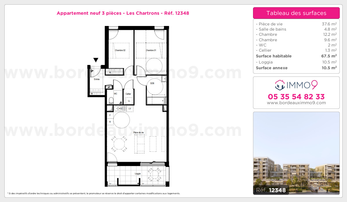 Plan et surfaces, Programme neuf Bordeaux : Chartrons Référence n° 12348