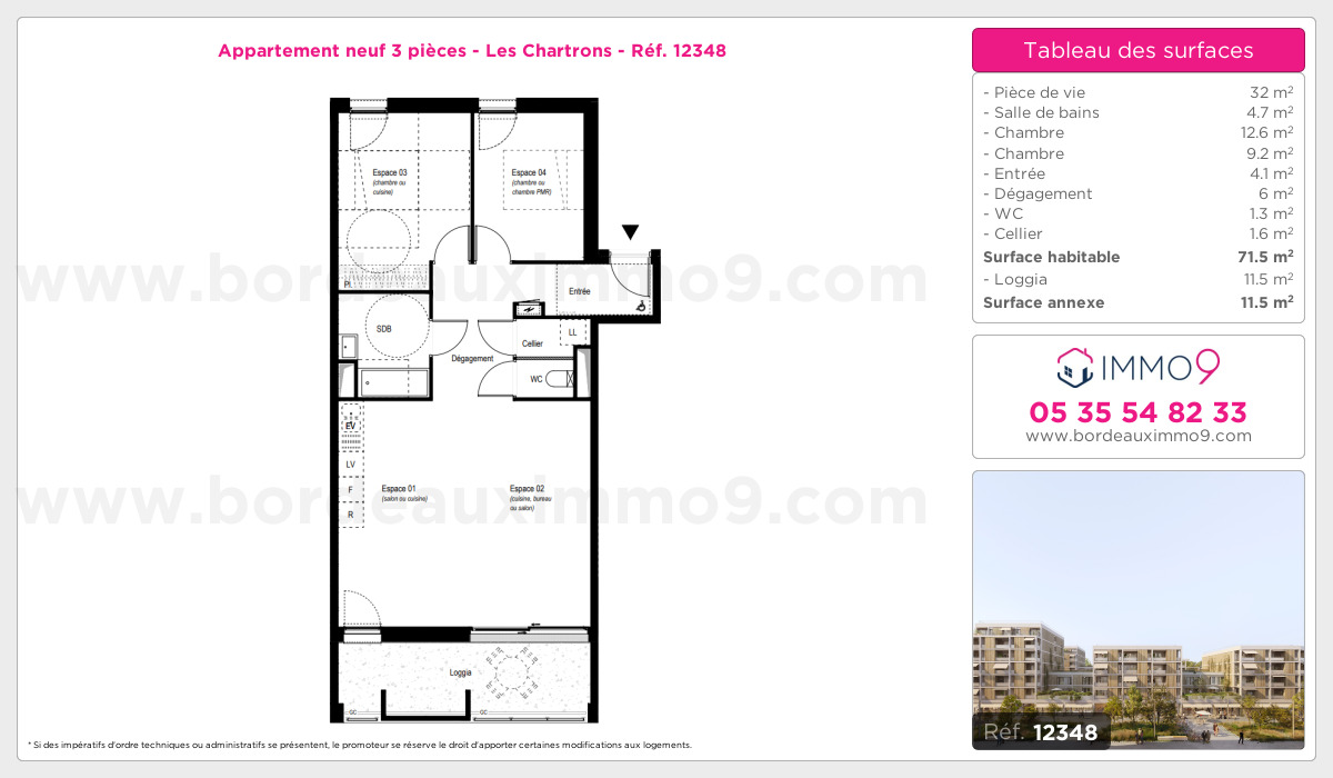 Plan et surfaces, Programme neuf Bordeaux : Chartrons Référence n° 12348