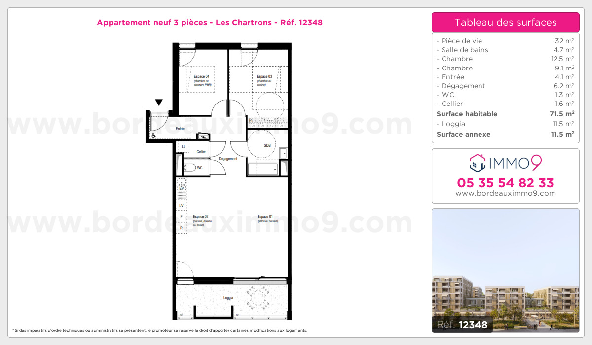 Plan et surfaces, Programme neuf Bordeaux : Chartrons Référence n° 12348