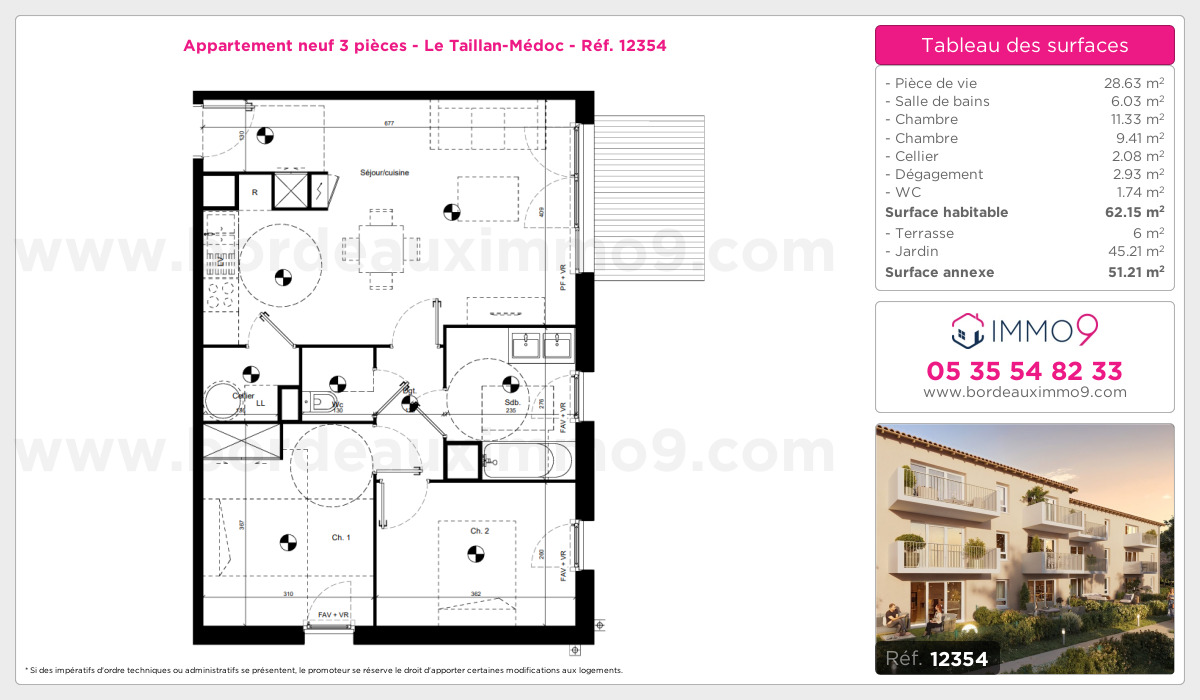 Plan et surfaces, Programme neuf Taillan-Médoc Référence n° 12354