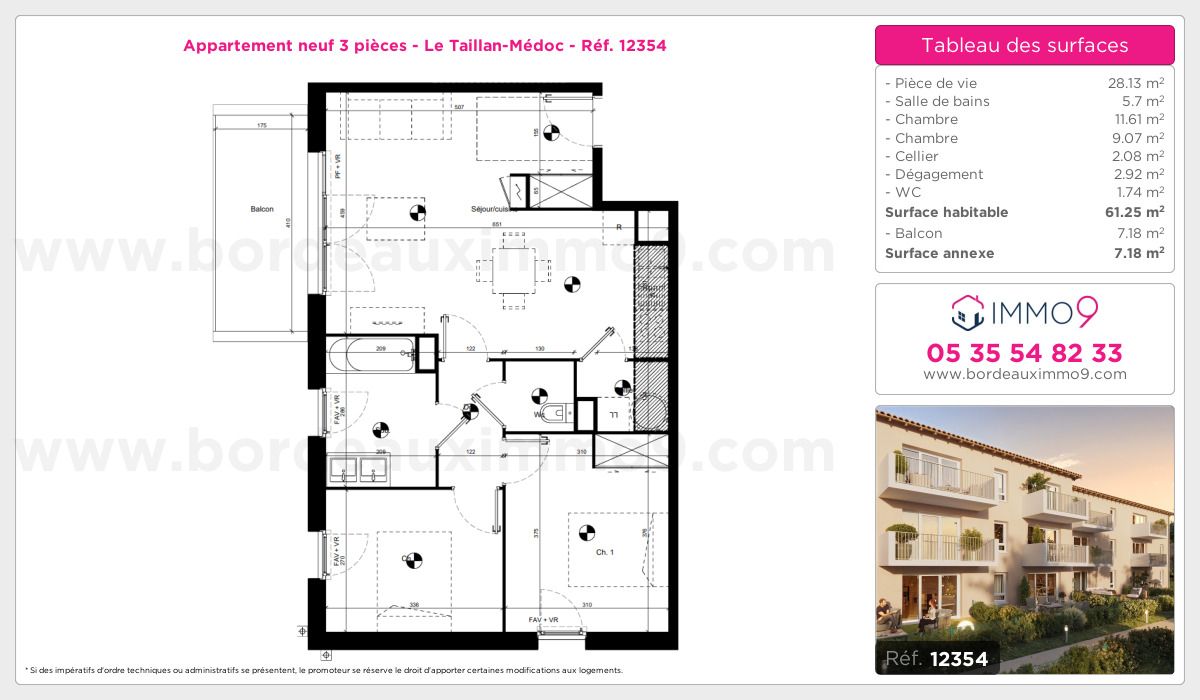 Plan et surfaces, Programme neuf Taillan-Médoc Référence n° 12354