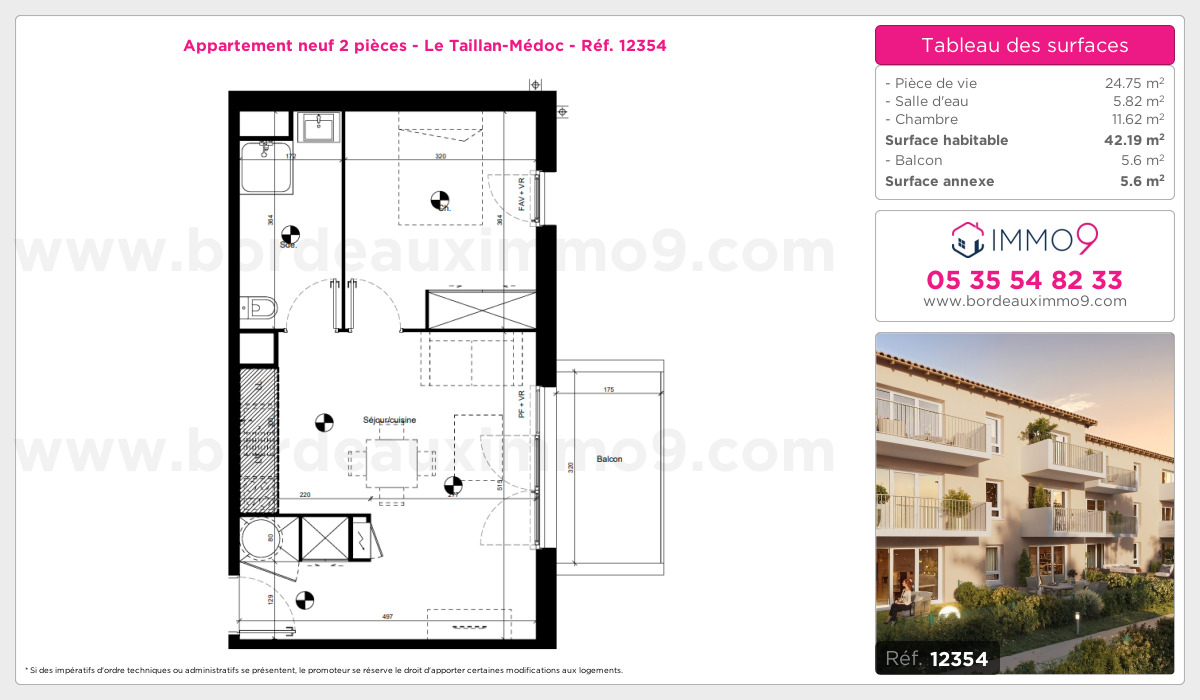 Plan et surfaces, Programme neuf Taillan-Médoc Référence n° 12354