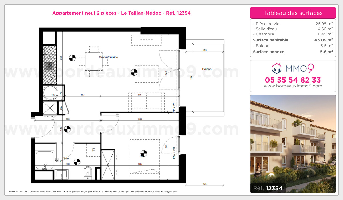 Plan et surfaces, Programme neuf Taillan-Médoc Référence n° 12354