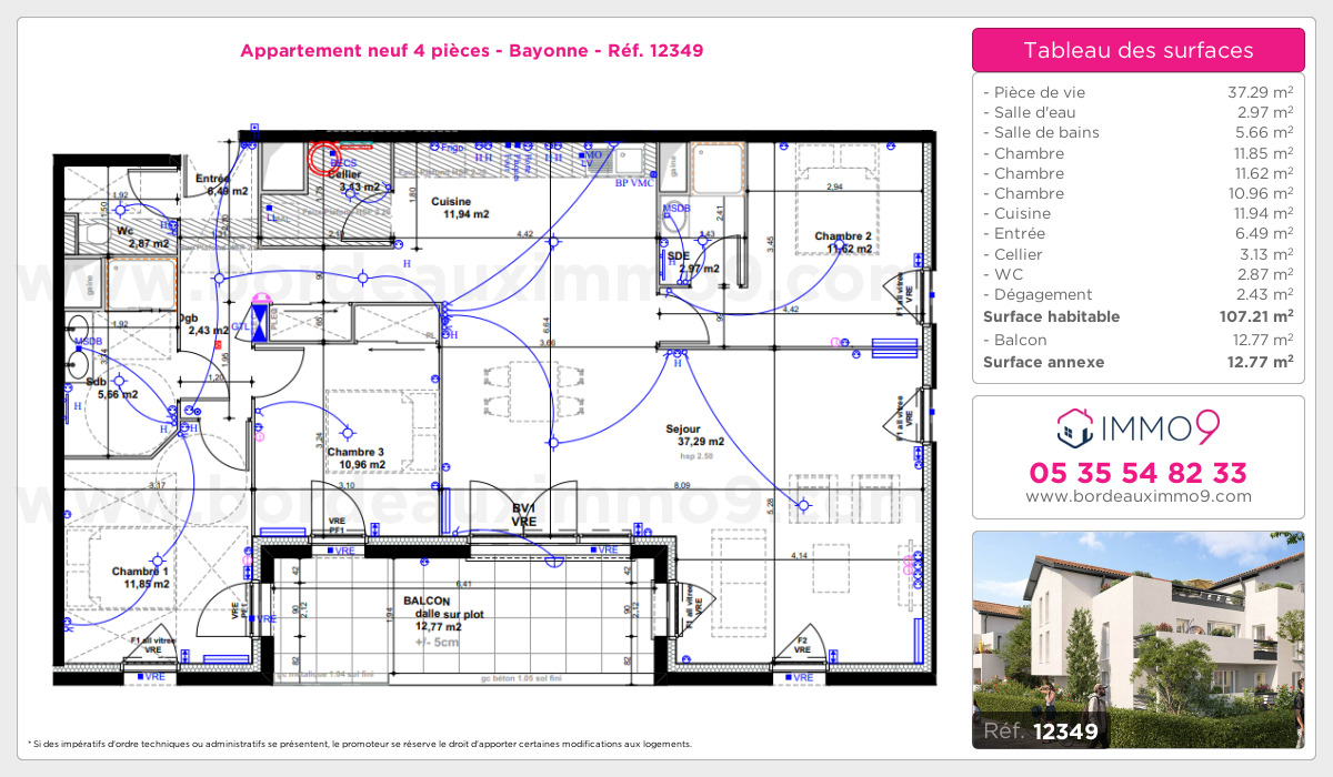 Plan et surfaces, Programme neuf Bayonne Référence n° 12349