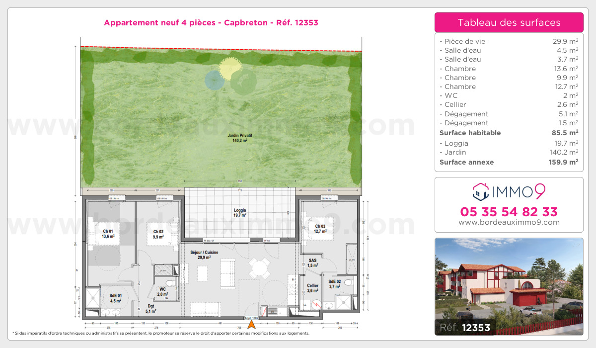 Plan et surfaces, Programme neuf Capbreton Référence n° 12353