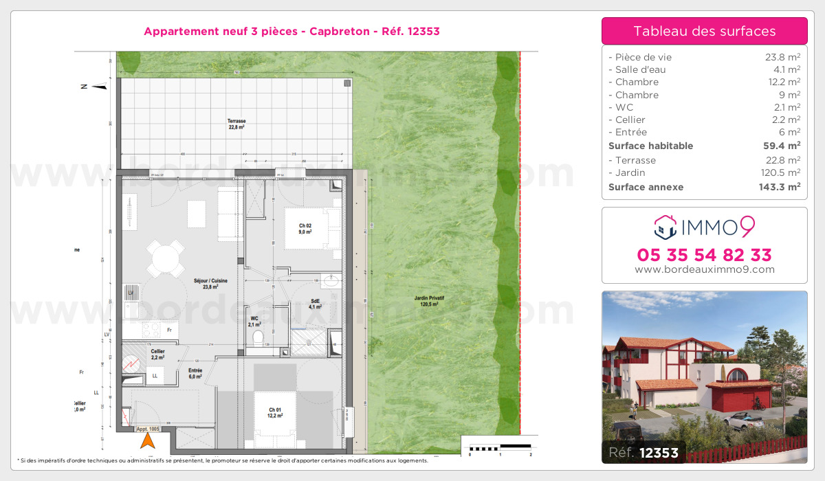 Plan et surfaces, Programme neuf Capbreton Référence n° 12353