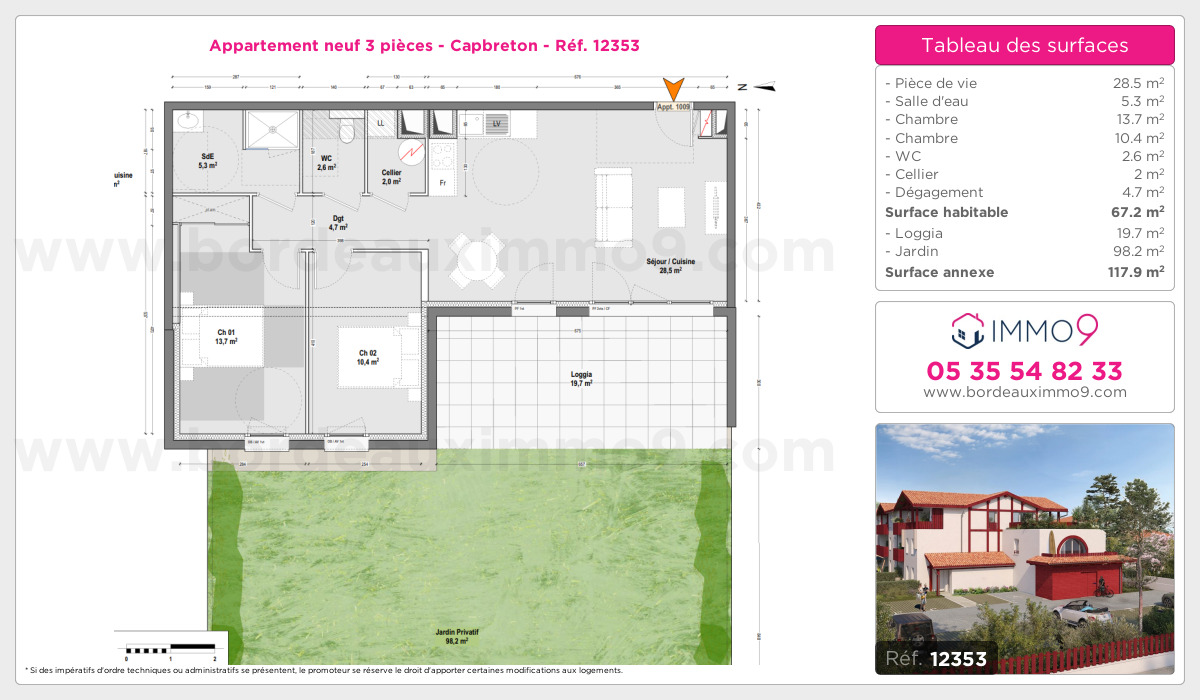 Plan et surfaces, Programme neuf Capbreton Référence n° 12353