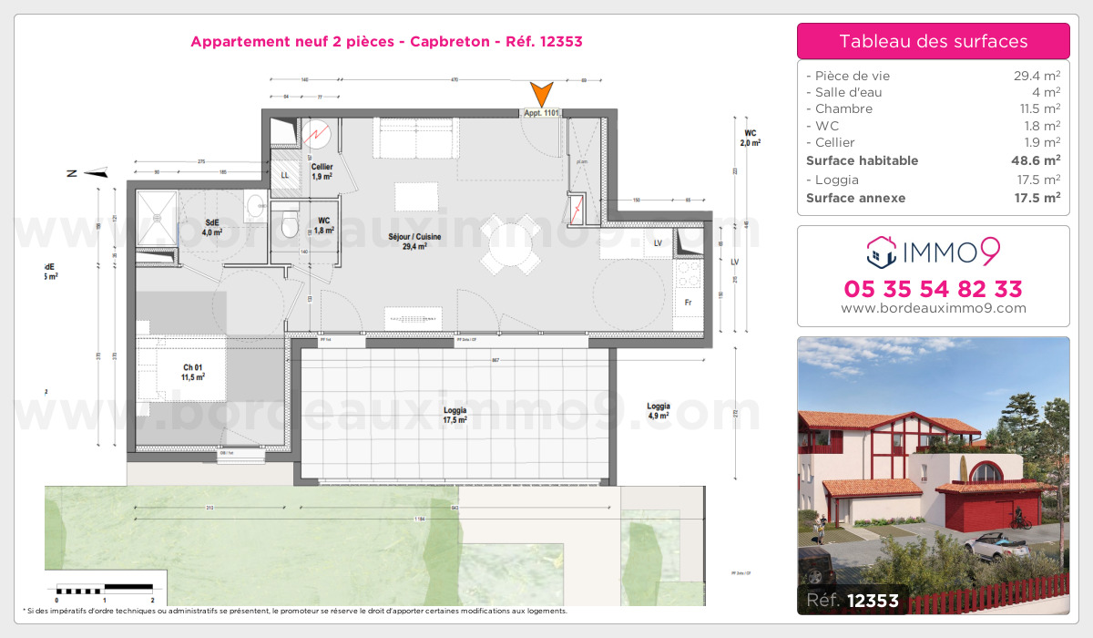 Plan et surfaces, Programme neuf Capbreton Référence n° 12353