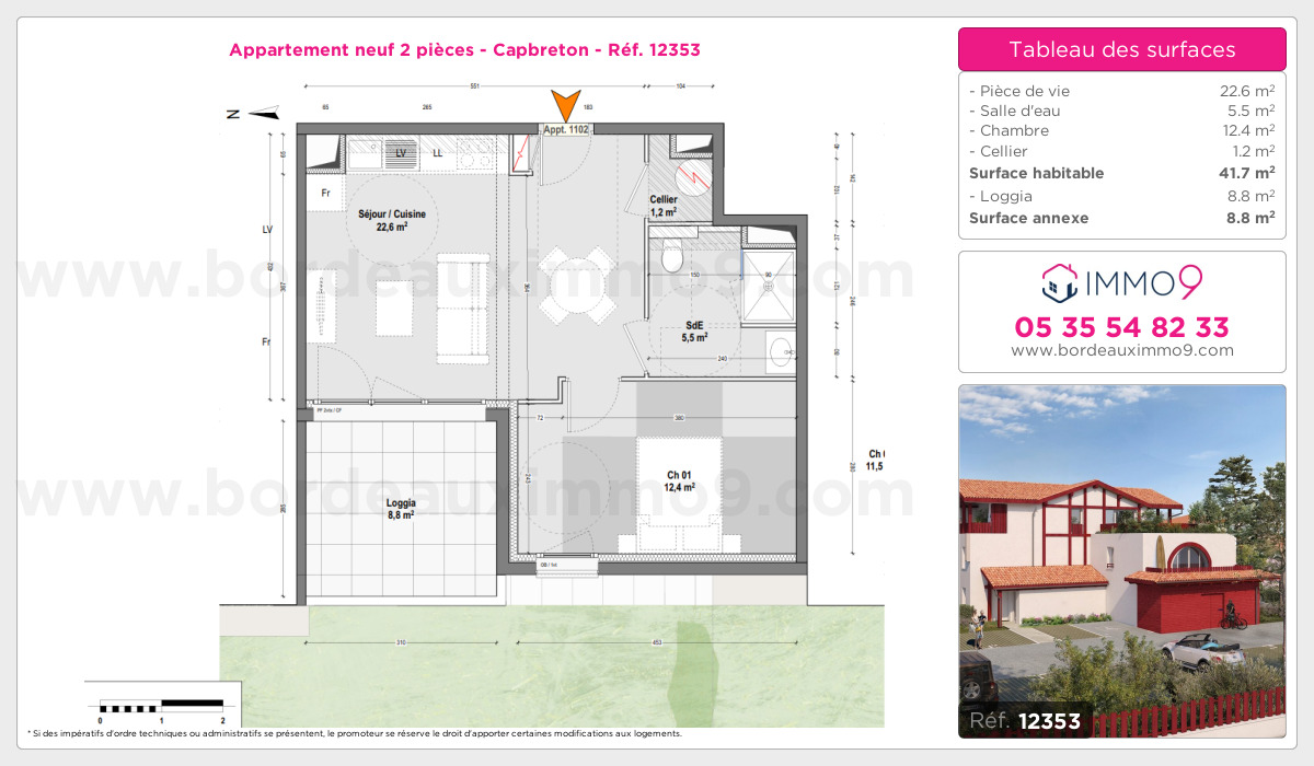 Plan et surfaces, Programme neuf Capbreton Référence n° 12353