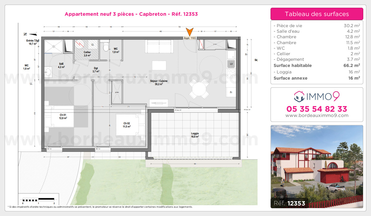 Plan et surfaces, Programme neuf Capbreton Référence n° 12353