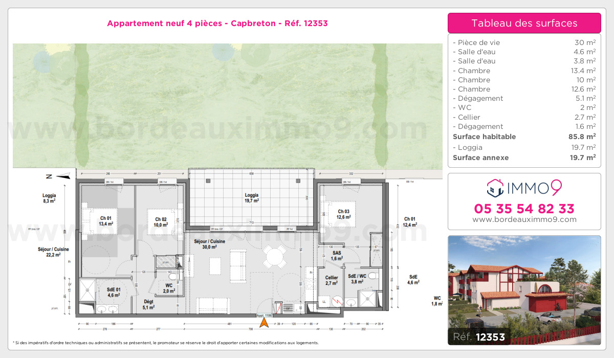 Plan et surfaces, Programme neuf Capbreton Référence n° 12353