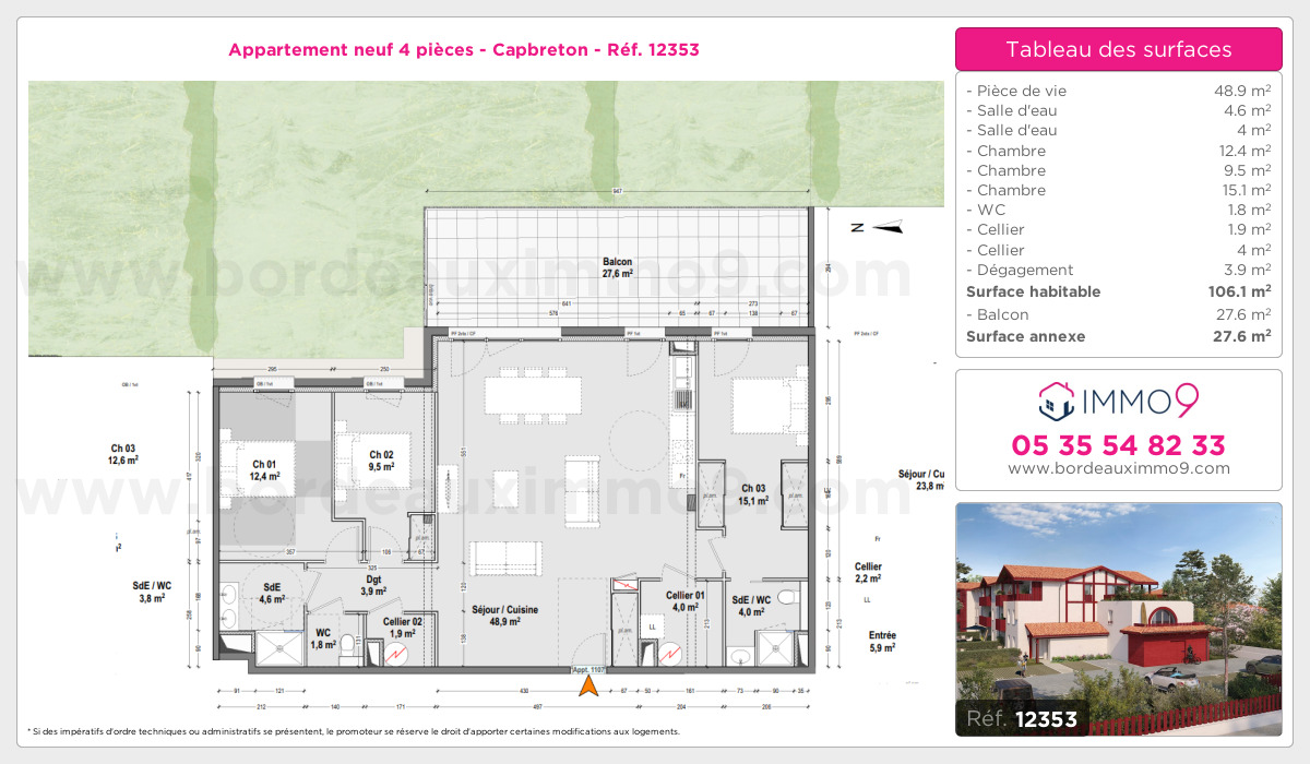 Plan et surfaces, Programme neuf Capbreton Référence n° 12353