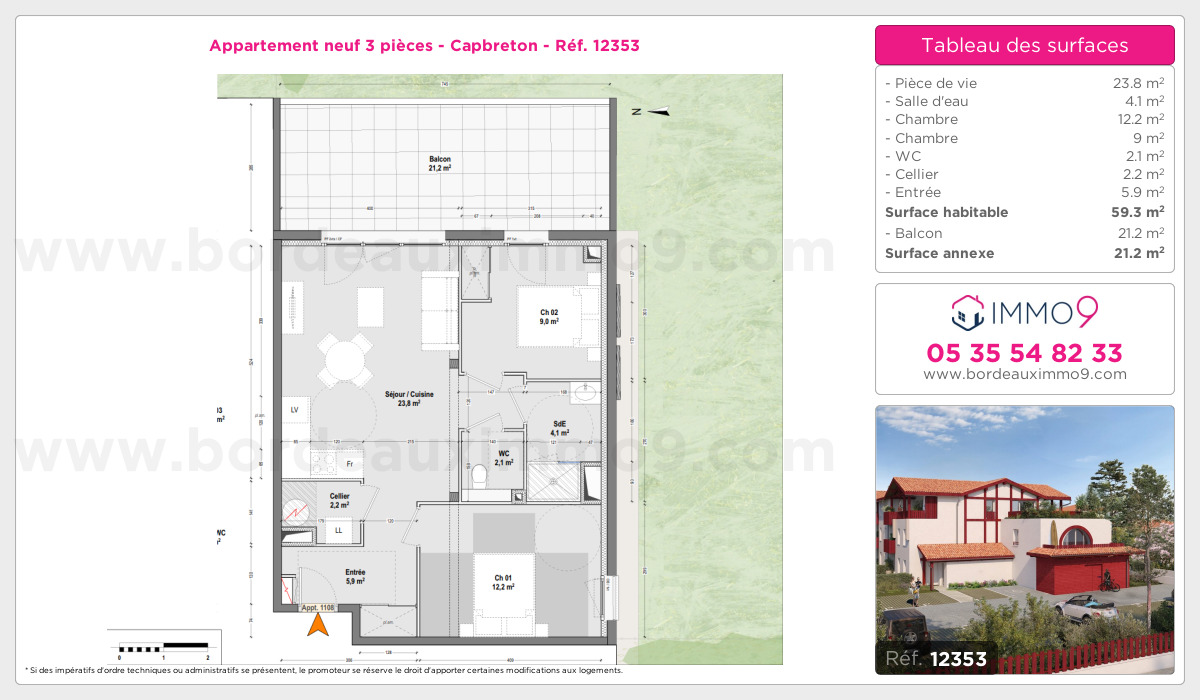 Plan et surfaces, Programme neuf Capbreton Référence n° 12353