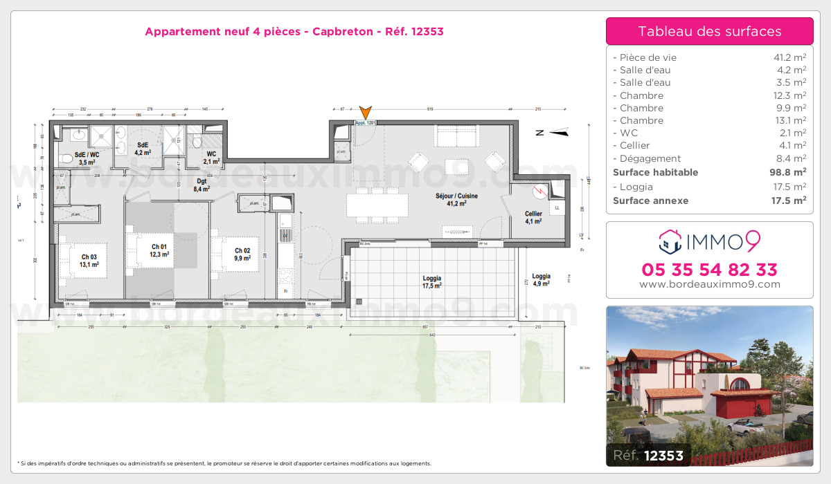 Plan et surfaces, Programme neuf Capbreton Référence n° 12353