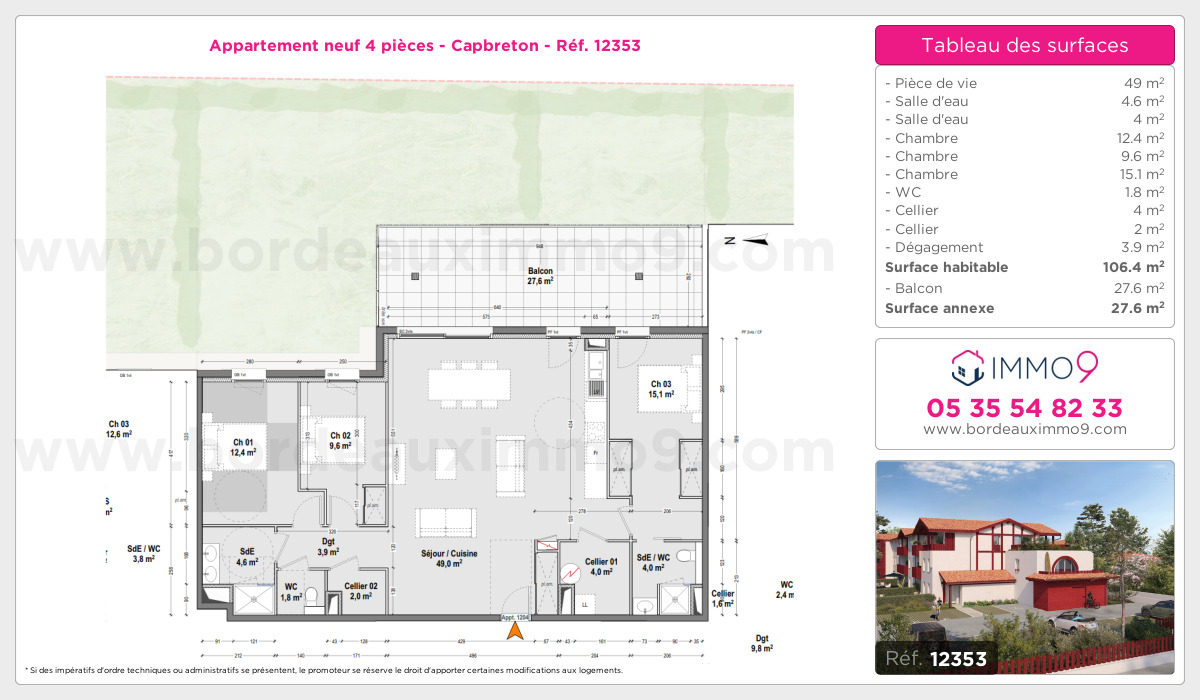 Plan et surfaces, Programme neuf Capbreton Référence n° 12353