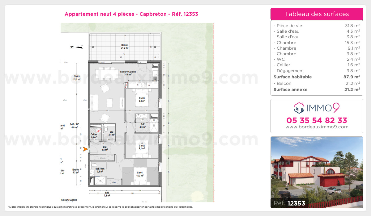 Plan et surfaces, Programme neuf Capbreton Référence n° 12353