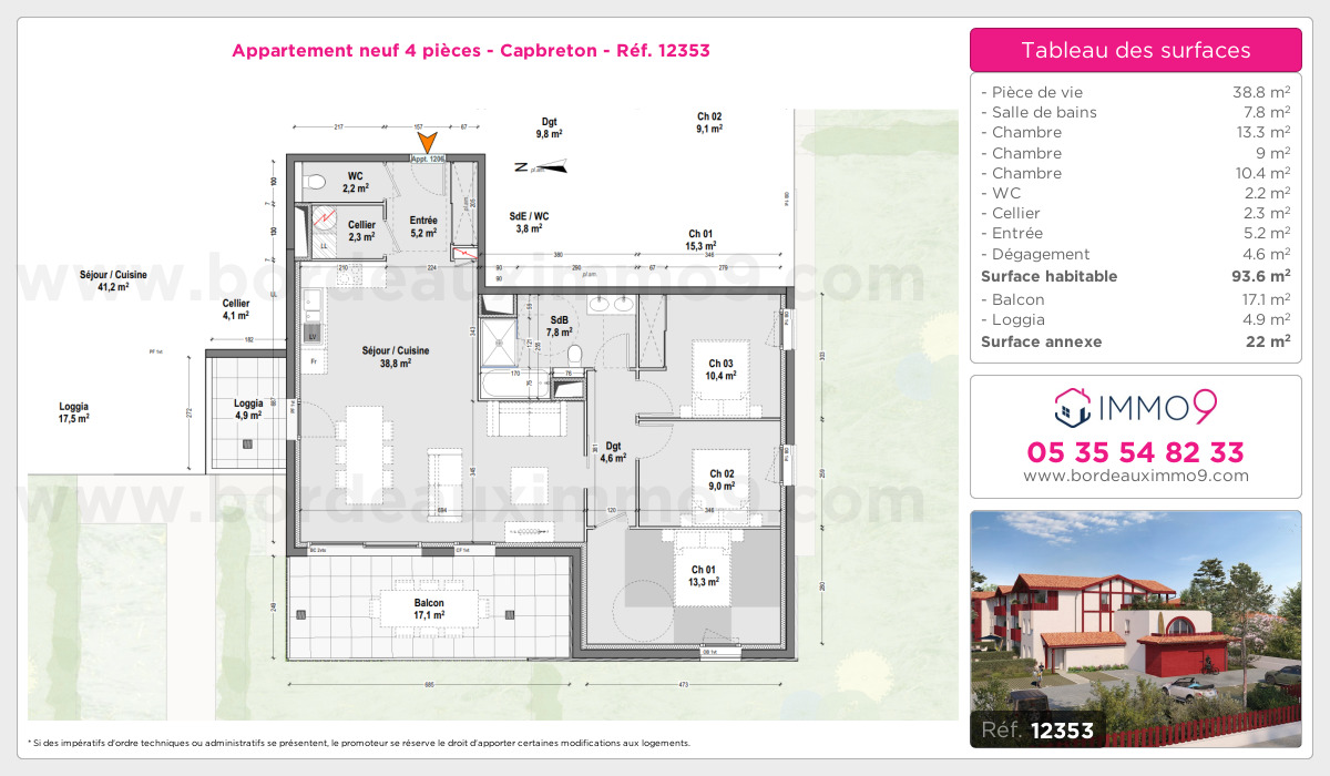 Plan et surfaces, Programme neuf Capbreton Référence n° 12353
