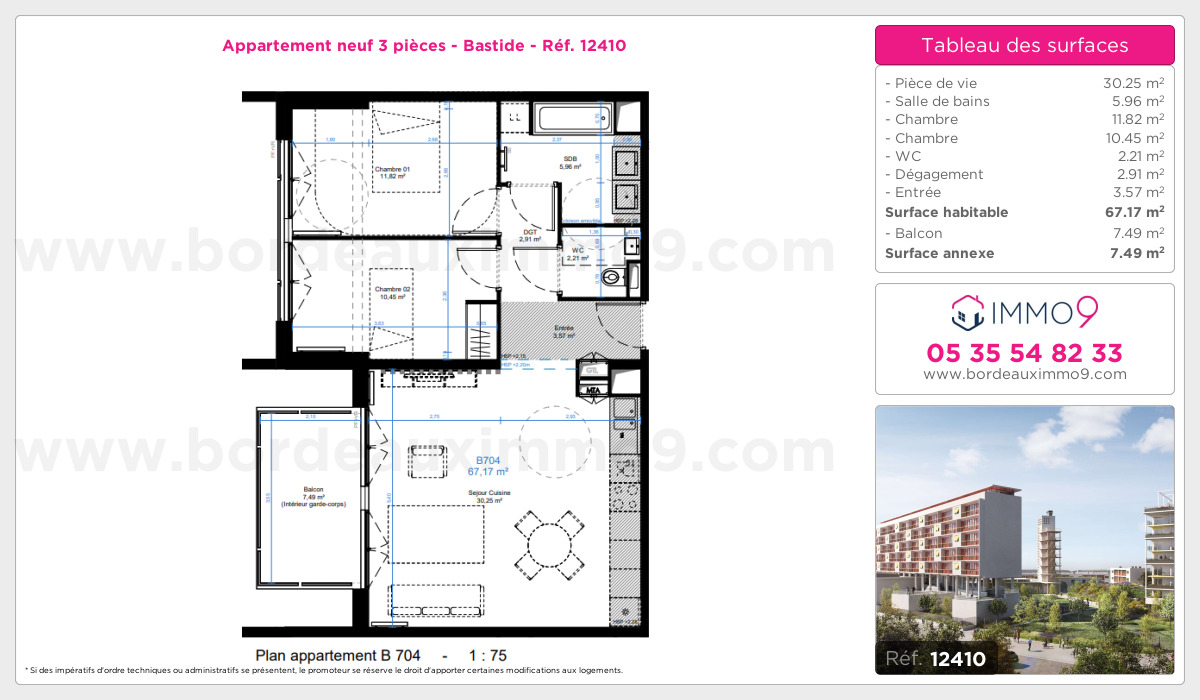 Plan et surfaces, Programme neuf Bordeaux : Bastide Référence n° 12410