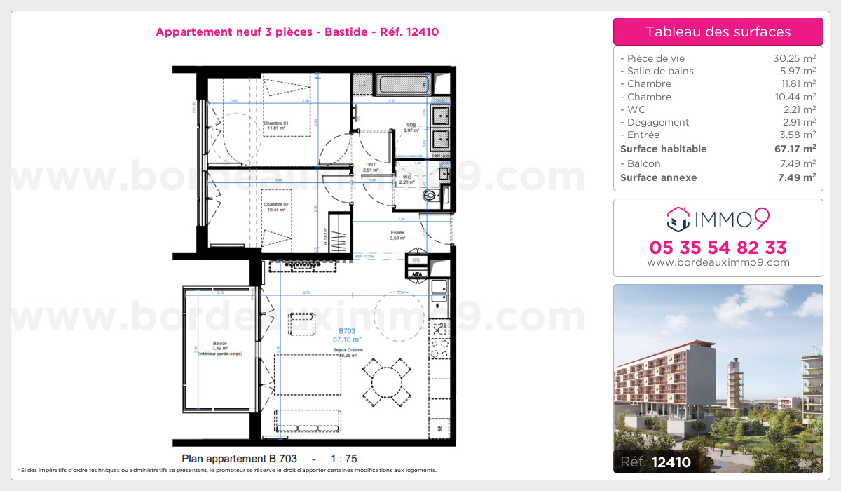 Plan et surfaces, Programme neuf Bordeaux : Bastide Référence n° 12410