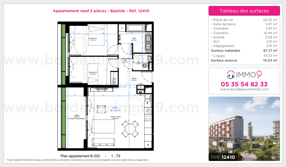 Plan et surfaces, Programme neuf Bordeaux : Bastide Référence n° 12410