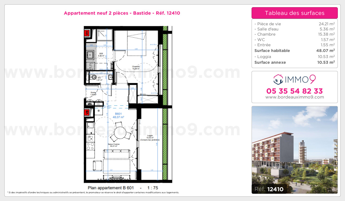 Plan et surfaces, Programme neuf Bordeaux : Bastide Référence n° 12410