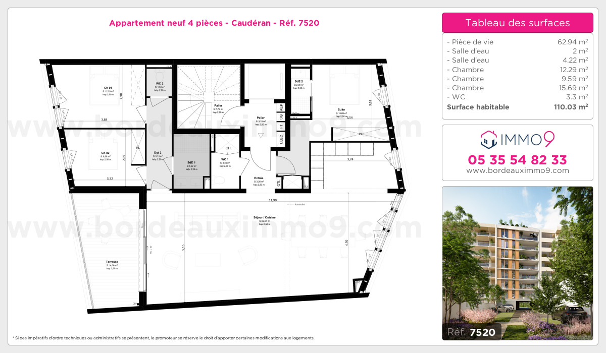 Plan et surfaces, Programme neuf Bordeaux : Caudéran Référence n° 7520