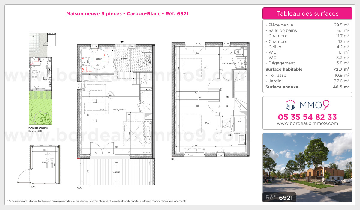 Plan et surfaces, Programme neuf Carbon-Blanc Référence n° 6921