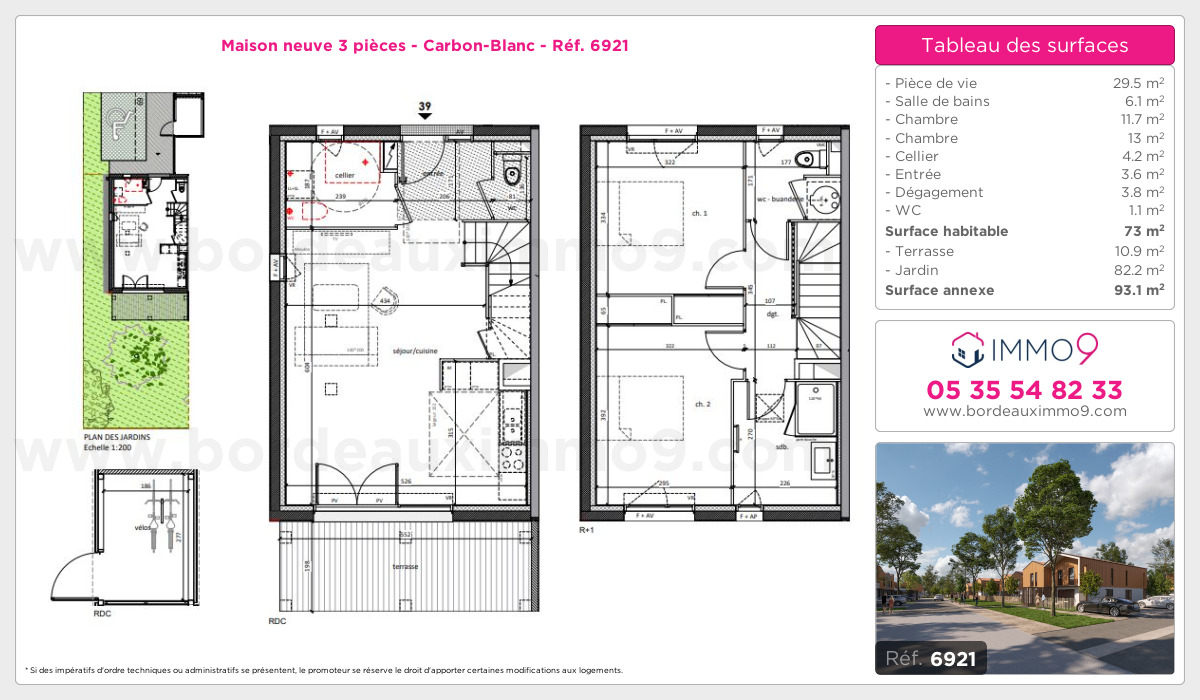 Plan et surfaces, Programme neuf Carbon-Blanc Référence n° 6921