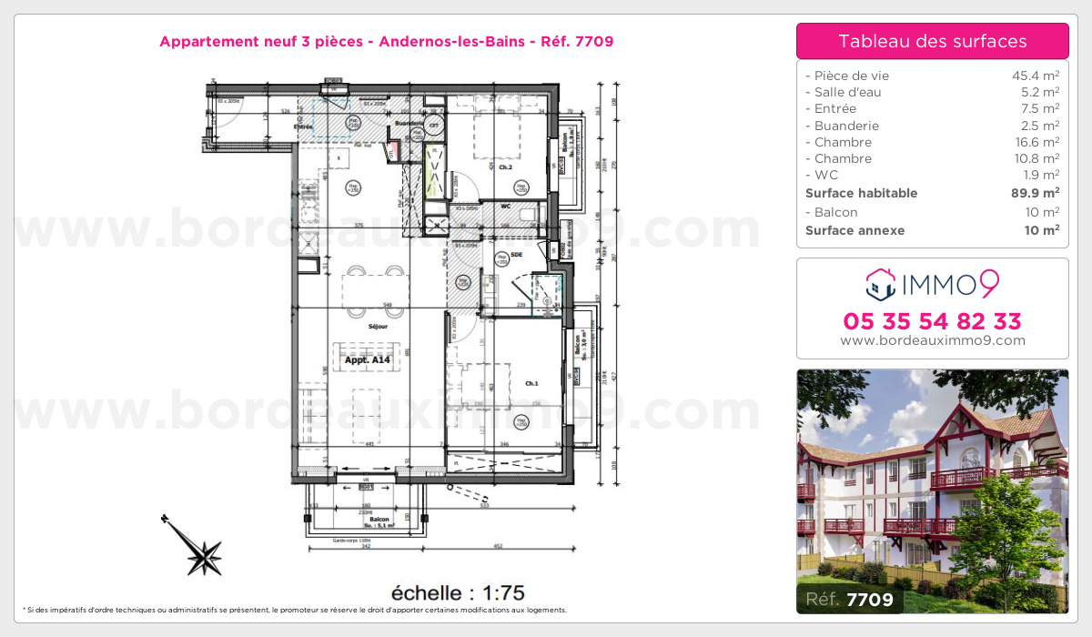 Plan et surfaces, Programme neuf Andernos-les-Bains Référence n° 7709