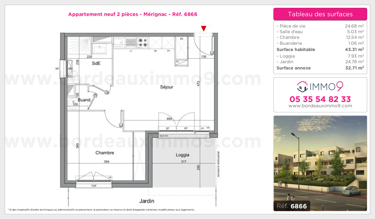 Plan et surfaces, Programme neuf Mérignac Référence n° 6866