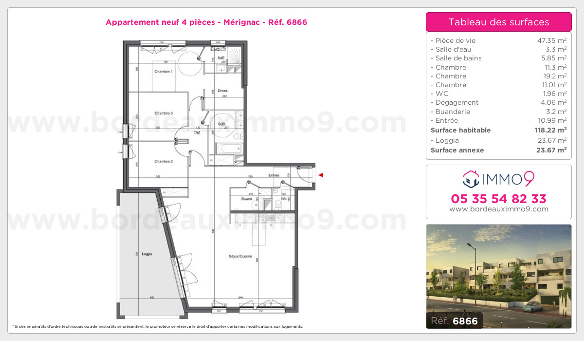 Plan et surfaces, Programme neuf Mérignac Référence n° 6866