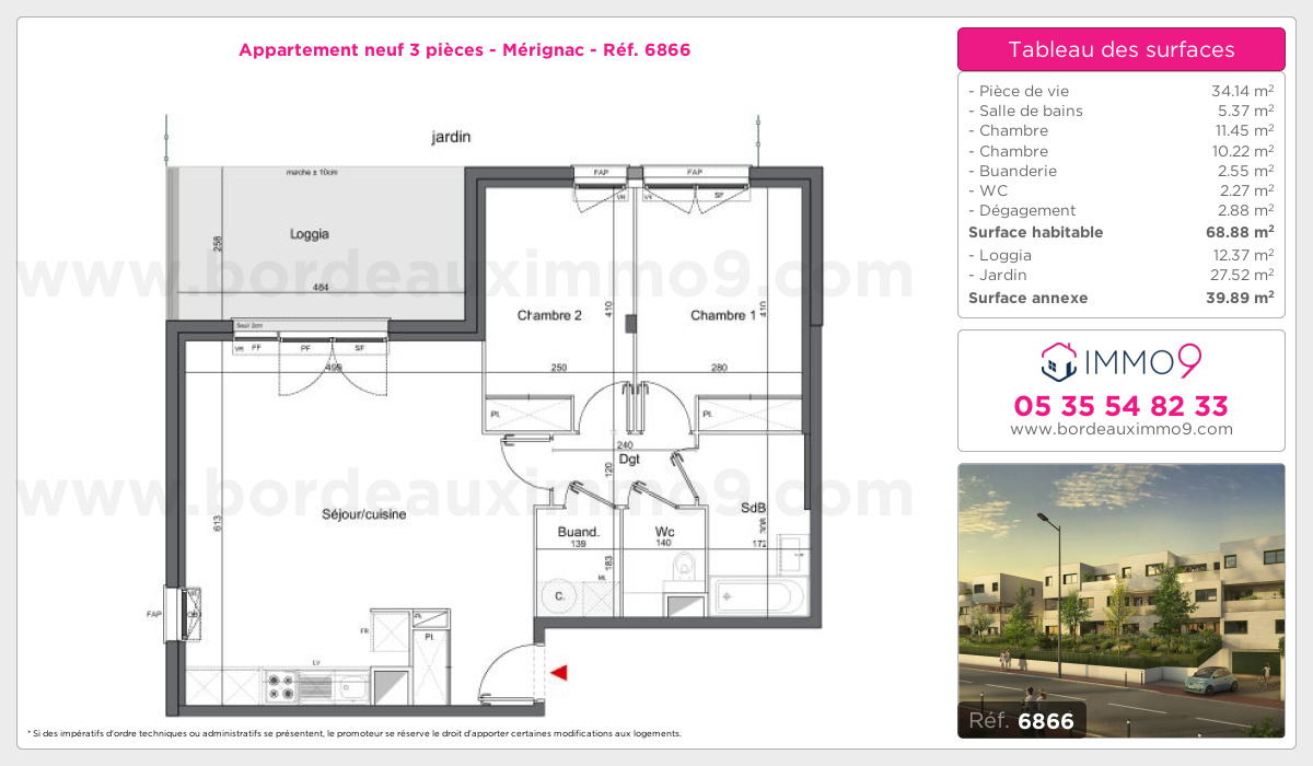 Plan et surfaces, Programme neuf Mérignac Référence n° 6866