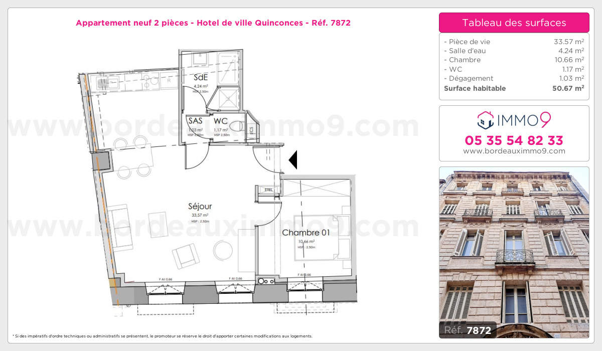 Plan et surfaces, Programme neuf Bordeaux : Hotel de ville Quinconces Référence n° 7872