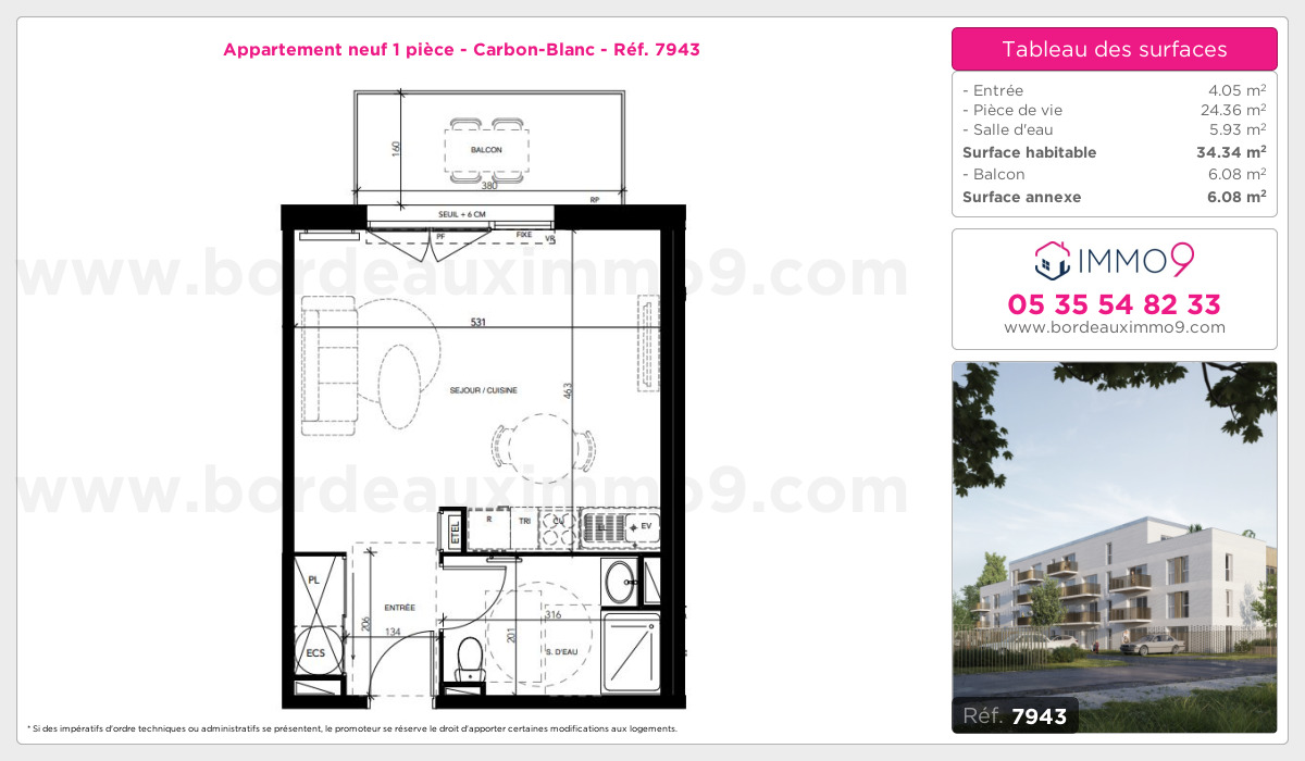 Plan et surfaces, Programme neuf Carbon-Blanc Référence n° 7943