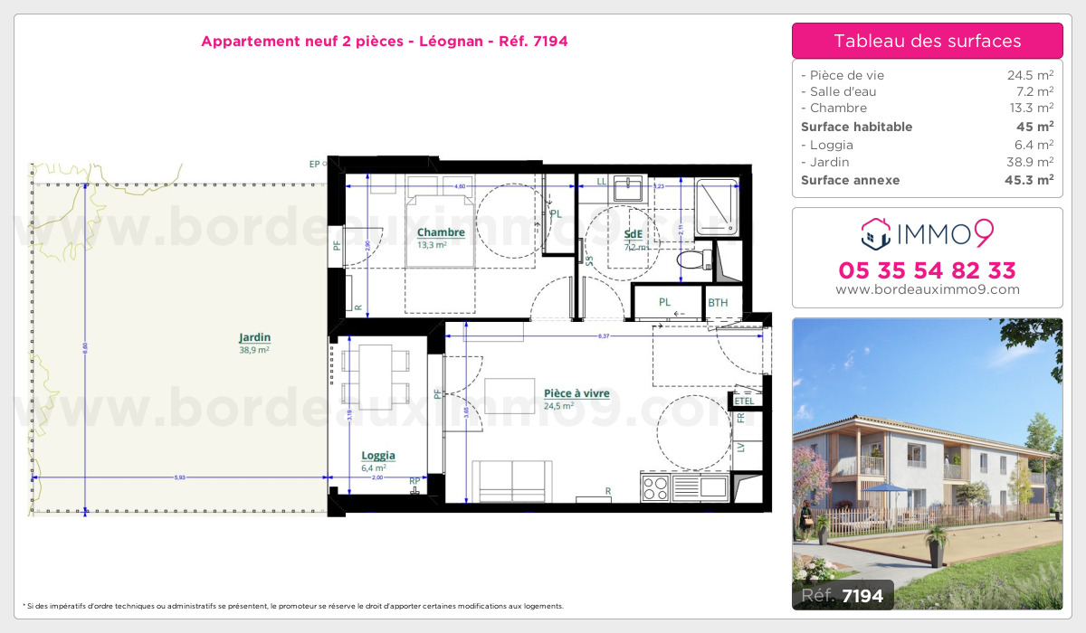 Plan et surfaces, Programme neuf Léognan Référence n° 7194