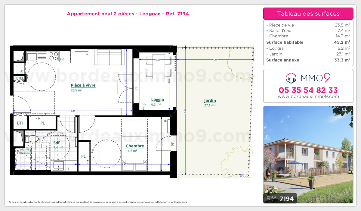 Plan et surfaces, Programme neuf Léognan Référence n° 7194