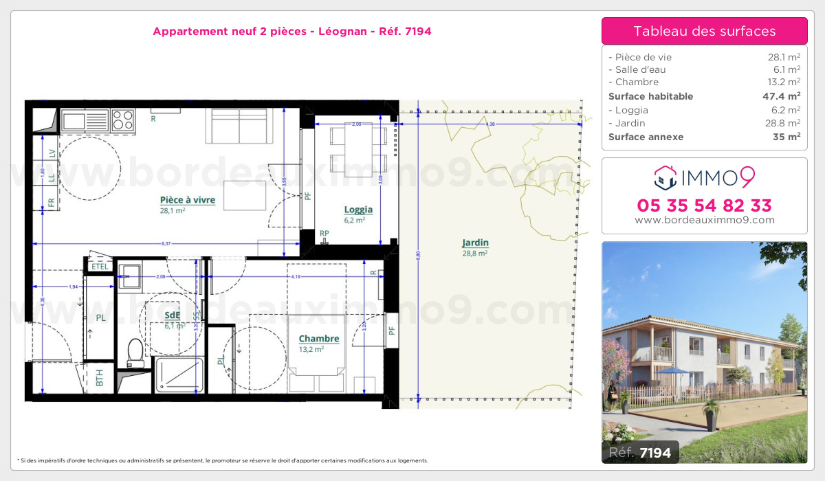 Plan et surfaces, Programme neuf Léognan Référence n° 7194