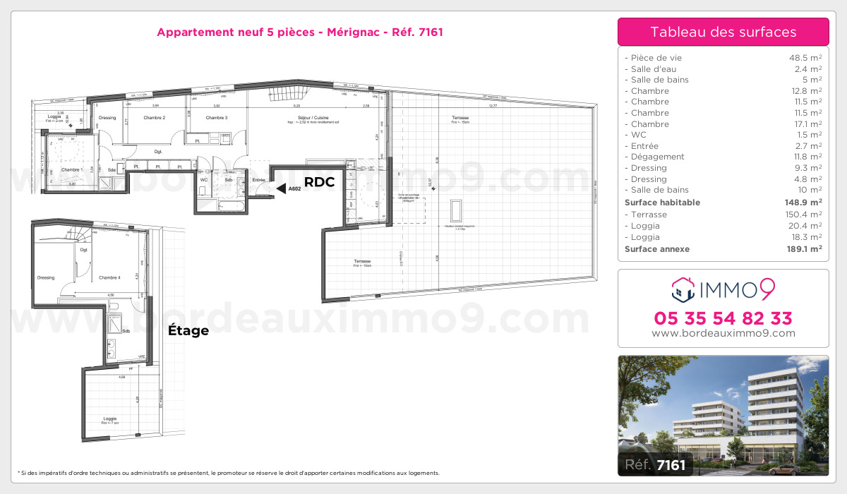 Plan et surfaces, Programme neuf Mérignac Référence n° 7161