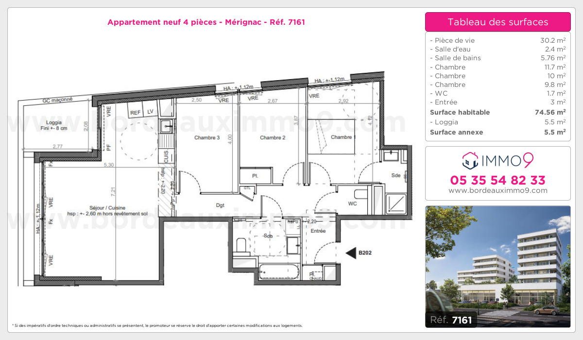 Plan et surfaces, Programme neuf Mérignac Référence n° 7161