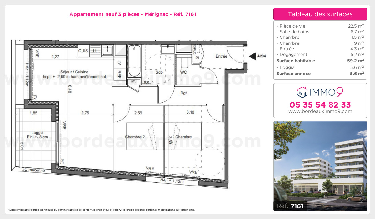 Plan et surfaces, Programme neuf Mérignac Référence n° 7161