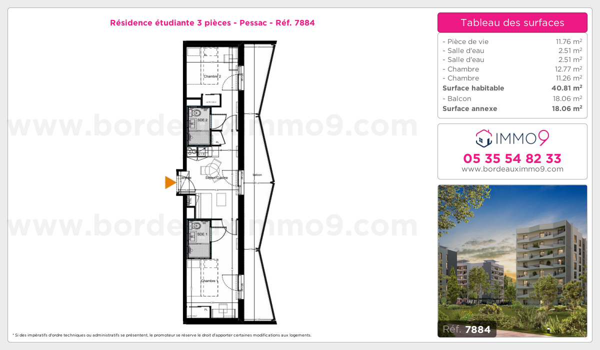 Plan et surfaces, Programme neuf Pessac Référence n° 7884
